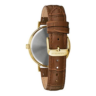 Caravelle by Bulova Men's Gold-Toned Stainless Steel Brown Leather Strap Watch - 44A116
