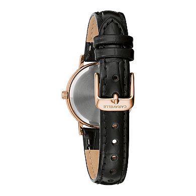 Caravelle by Bulova Women's Rose-Tone Stainless Steel Black Leather Strap Watch - 44L259