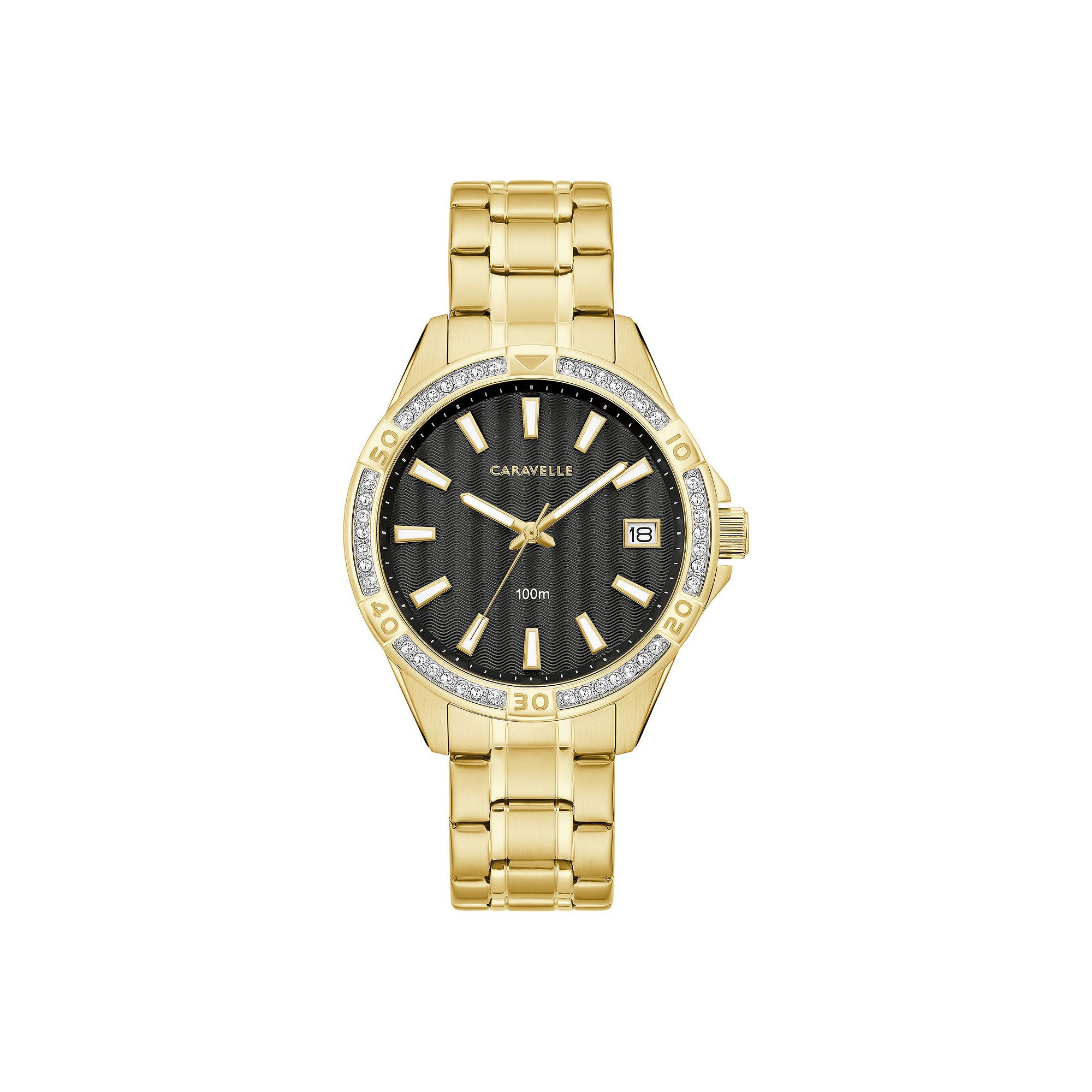 Caravelle by Bulova Womens Aqualuxx Crystal Accent Gold Tone Bracelet Watc