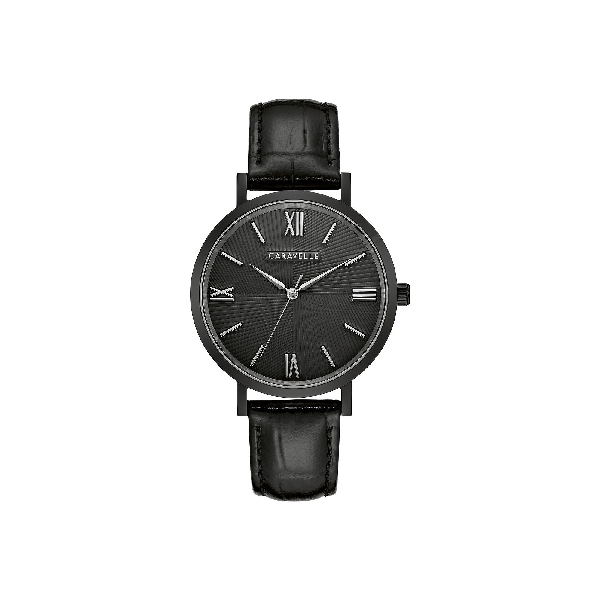 Caravelle by Bulova Mens Black Stainless Steel Leather Strap Watch - 45A14
