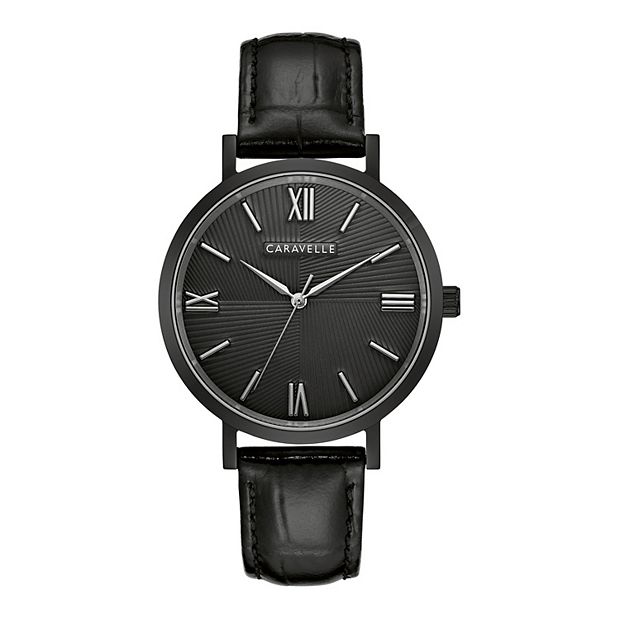 Caravelle by Bulova Men s Black Stainless Steel Leather Strap