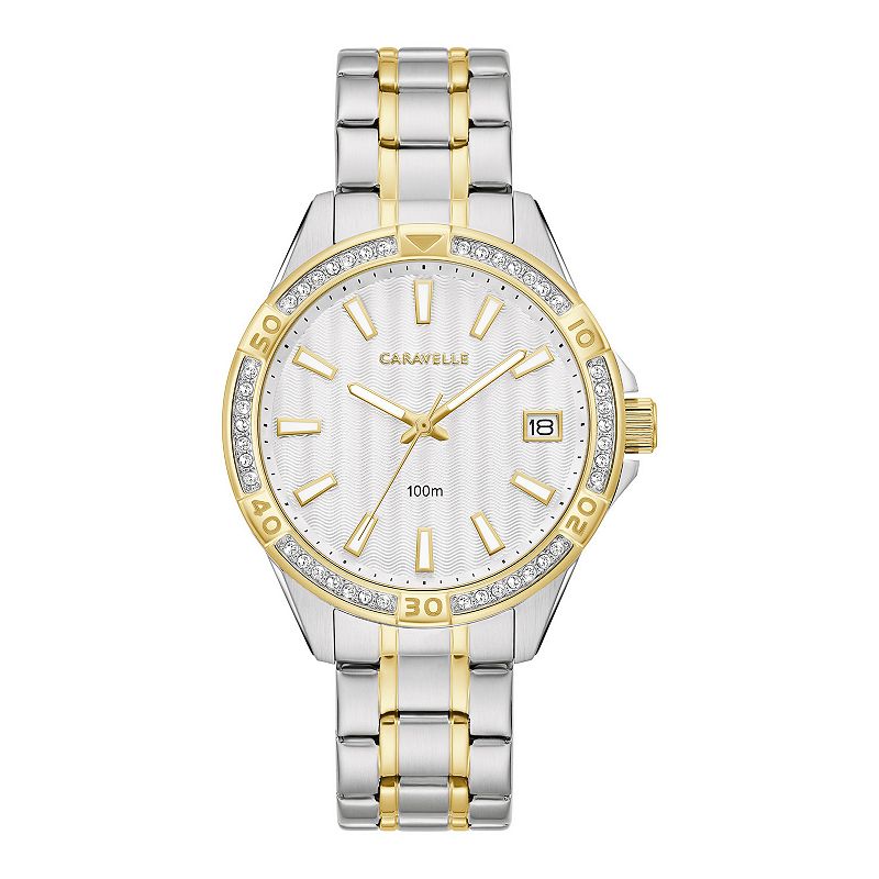 Caravelle by Bulova Women's Aqualuxx Two-Tone Crystal Accent Stainless Steel Watch - 45M120, Size: Medium, Gold Silver