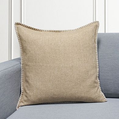 Millihome Beige Faux Linen Whip Stitch Throw Pillow