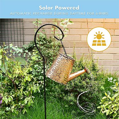 Solar Watering Can with Light Strings - Christmas Gardening Gift for Outdoor Decor and Lighting with Included Shephard Hook