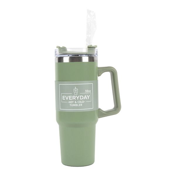 New View Gifts 30oz Tumbler Mug with Lid and Straw, Reusable Insulated Mug with Handle, Stainless Steel Tumbler for Iced & Hot Beverages, Green