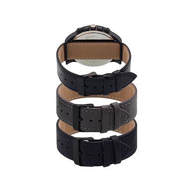 American Exchange Men's Round Analog Watch with Black, Gray & Navy Interchangeable Straps