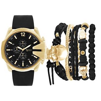 American Exchange Men's Black Analog Watch & Stackable Bracelet Set