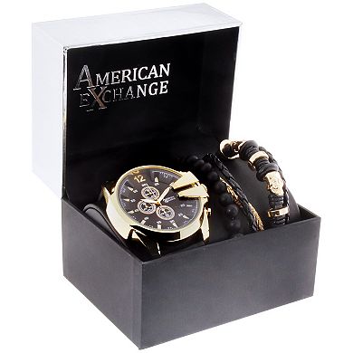 American Exchange Men's Black Analog Watch & Stackable Bracelet Set