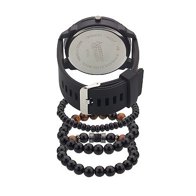 American Exchange Men's Black Case Chronograph Watch & Stackable Bracelet Set