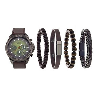 American Exchange Men's Dark Brown Analog Watch & Stackable Bracelet Set