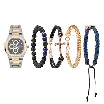 American Exchange Men's Analog Watch & 4 pc Stackable Bracelet Set