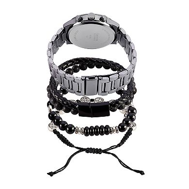 Men's Gunmetal Tone Chronograph Watch & 3-Piece Bracelet Set