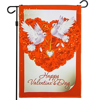 G128 Garden Flag Happy Valentine's Day Doves 12"x18" 150D