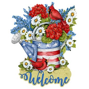 American Watering Can 20-Inch Handcrafted Wooden Door Décor by Susan Winget - Patriotic Decor