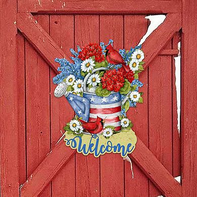 American Watering Can 20-Inch Handcrafted Wooden Door Décor by Susan Winget - Patriotic Decor