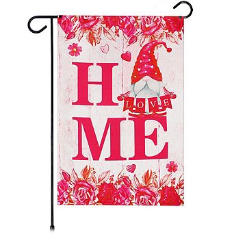 G128 Garden Flag Home Vday Gnome Holding Love Sign 12"x18" Blockout