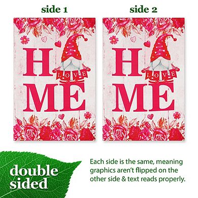G128 Garden Flag Home Vday Gnome Holding Love Sign 12"x18" Blockout