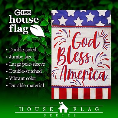 G128 House Flag God Bless America USA Flag Accent 28"x40" Blockout