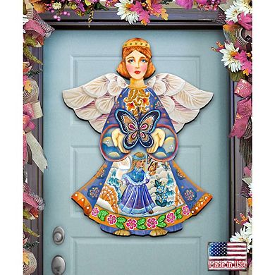 Butterfly Spring Angel 24-Inch Handcrafted Wooden Door Decor by G. Debrekht - Easter Decor