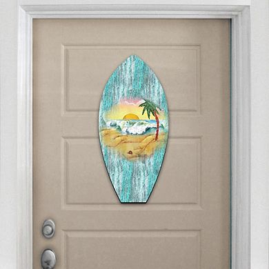 Sunrise Surfboard Coastal 24-Inch Handcrafted Wooden Door Decor by G ...
