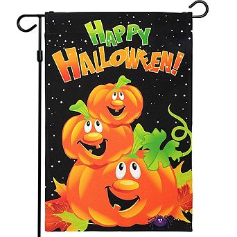 G128 Garden Flag Happy Halloween 3 Pumpkins 12"x18" 150D