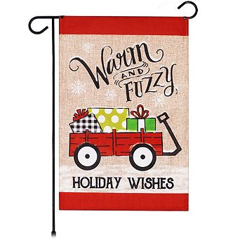 G128 Garden Flag Warm and Fuzzy Holiday Wishes Wagon with Gifts 12"x18" Burlap