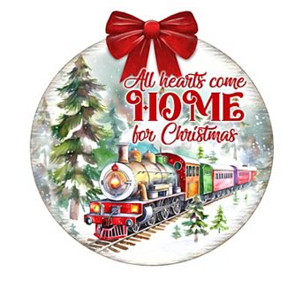 All Hearts Come Home For Christmas Sign 19-Inch Door Décor by G. Debrekht - Santa Snowman Décor