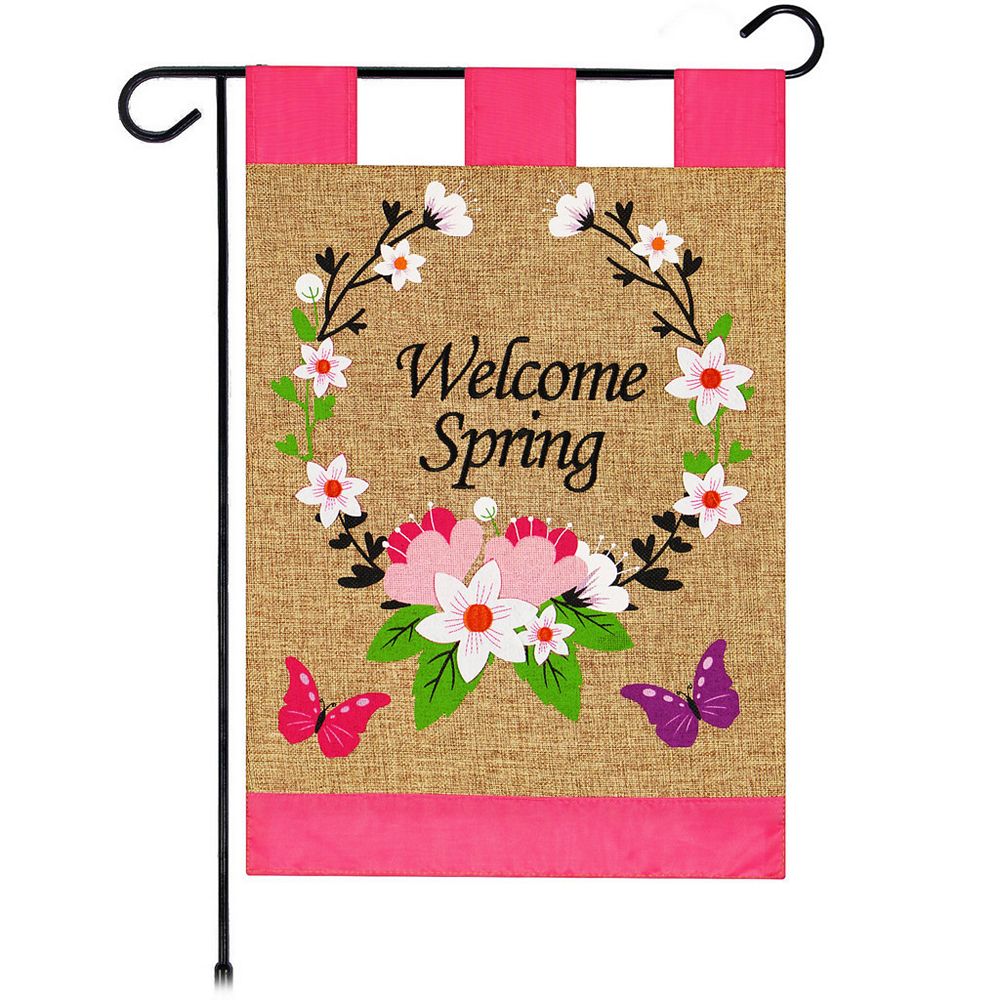 G128 Garden Flag Welcome Spring Flower Wreath and Butterflies 12
