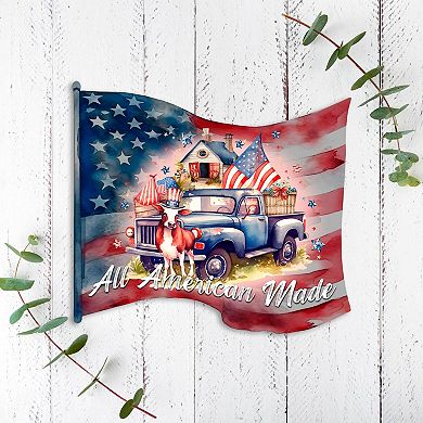American Car Flag - United We Stand 19-Inch Door Décor by G. Debrekht - American Patriotic Décor