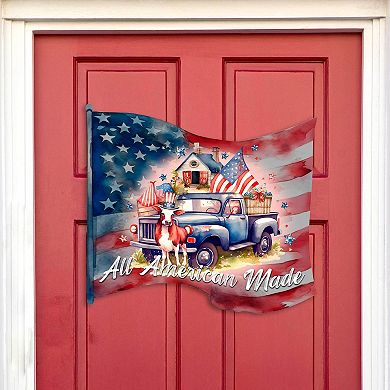 American Car Flag - United We Stand 19-Inch Door Décor by G. Debrekht - American Patriotic Décor