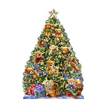 Teddy Bear Tree Holiday 24-Inch Handcrafted Wooden Door Decor by D. Gelsinger - Christmas Decor