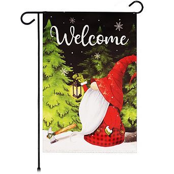 G128 Garden Flag Welcome Festive Gnome with Lantern 12"x18"