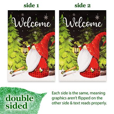 G128 Garden Flag Welcome Festive Gnome with Lantern 12"x18"
