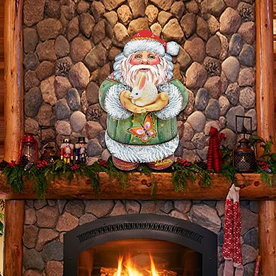 Bunny Santa Wall 24-Inch Handcrafted Wooden Door Hanger & Wall Art by G. DeBrekht