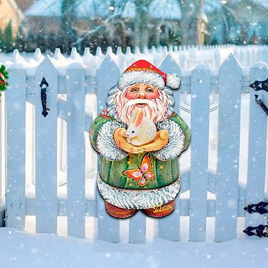 Bunny Santa Wall 24-Inch Handcrafted Wooden Door Hanger & Wall Art by G. DeBrekht