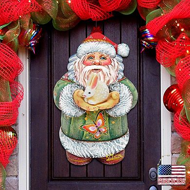 Bunny Santa Wall 24-Inch Handcrafted Wooden Door Hanger & Wall Art by G. DeBrekht