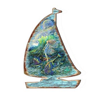 Surfers Dream Coastal 24-Inch Handcrafted Wooden Door Decor by Josephine Wall - Sea-Life Decor