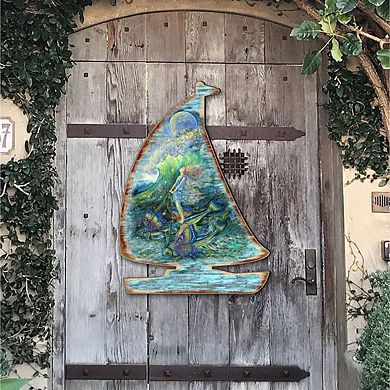 Surfers Dream Coastal 24-Inch Handcrafted Wooden Door Decor by ...