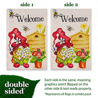 G128 Garden Flag Seasonal Gnomes Set #1 12"x18" Blockout 4pc