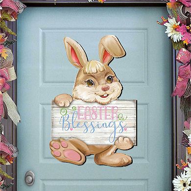 Easter Blessing Bunny Wooden 24-Inch Handcrafted Door Hanger by G. DeBrekht - Spring Decor