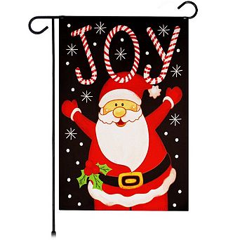 G128 Garden Flag Joyful Santa 12"x18" Blockout