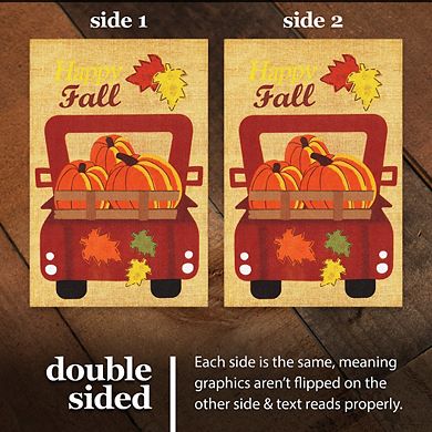 G128 Garden Flag Happy Fall Pumpkins in Truck Bed 12"x18" Burlap