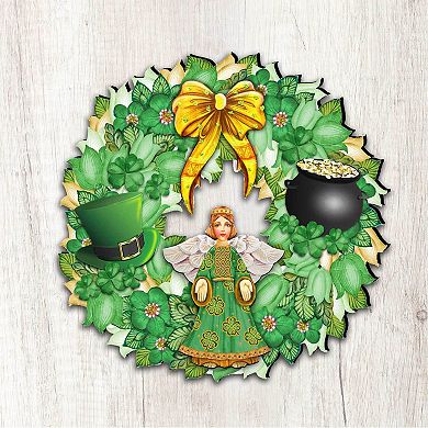St. Patrick's Day Wreath 24-Inch Handcrafted Wooden Door Decor by G. DeBrekht - Celtic Decor