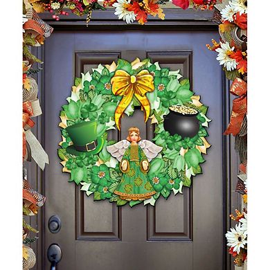 St. Patrick's Day Wreath 24-Inch Handcrafted Wooden Door Decor by G. DeBrekht - Celtic Decor