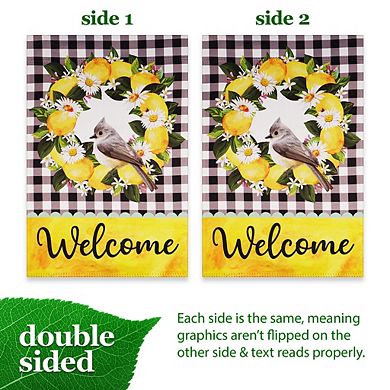 G128 Garden Flag Welcome Bird with Fruit Wreath 12"x18" Blockout