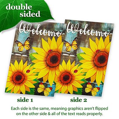G128 House Flag Welcome Sunflowers and Butterflies 28"x40" Blockout