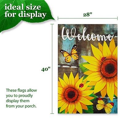 G128 House Flag Welcome Sunflowers and Butterflies 28"x40" Blockout