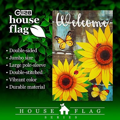 G128 Garden Flag Welcome Sunflowers and Butterflies 28"x40" Blockout