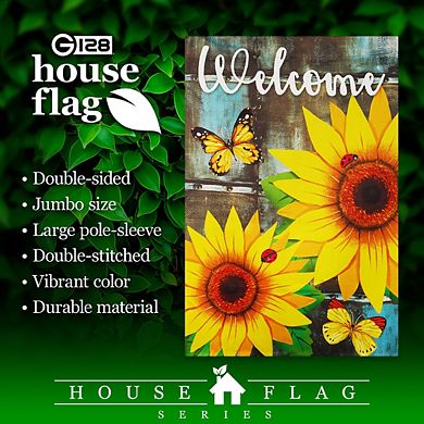 G128 House Flag Welcome Sunflowers and Butterflies 28"x40" Blockout