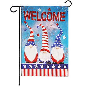 G128 Garden Flag Welcome 3 Patriotic Gnomes 12"x18"